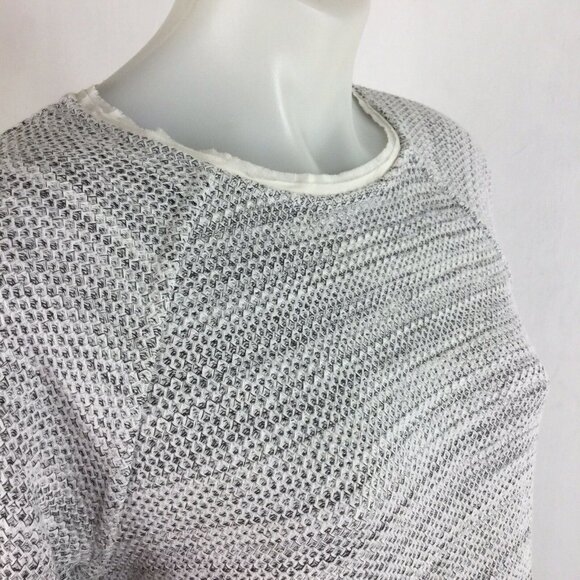Vince Sweater Gray White Knit LongSleeve Silk Trim - Picture 6 of 8